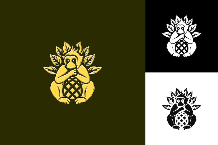 PSD three images of pineapples and a yellow circle