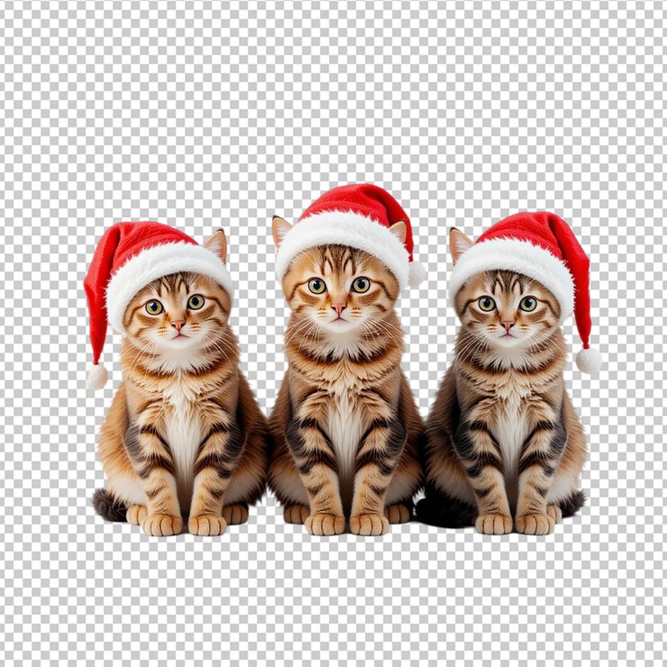 PSD three kittens in santa hats
