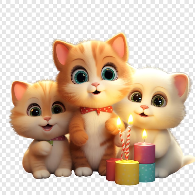 PSD three kittens with a lit candle and a lit candle