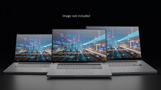 PSD three laptops in air mockup