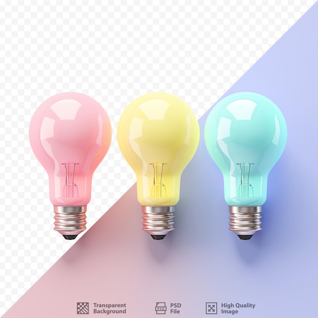 PSD three light bulbs with different colors on them, one of which is blue, yellow, and green.