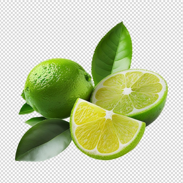 PSD three limes with green leaves