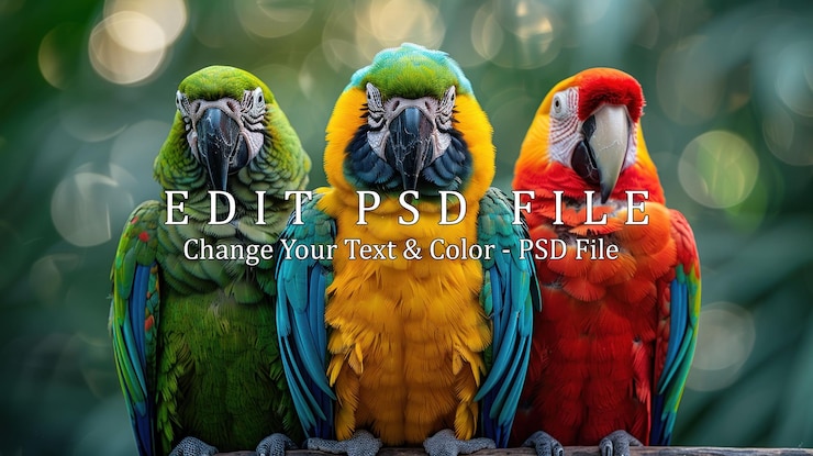 PSD three macaws posing for the camera