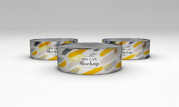 Three Metal Food Tin Packaging Mockup Design