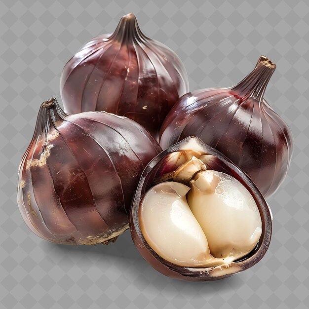 PSD three onions with a brown lid and a brown bowl with a white background