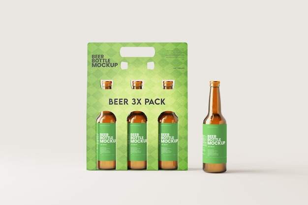 Mockup di portabottiglie da birra da tre confezioni