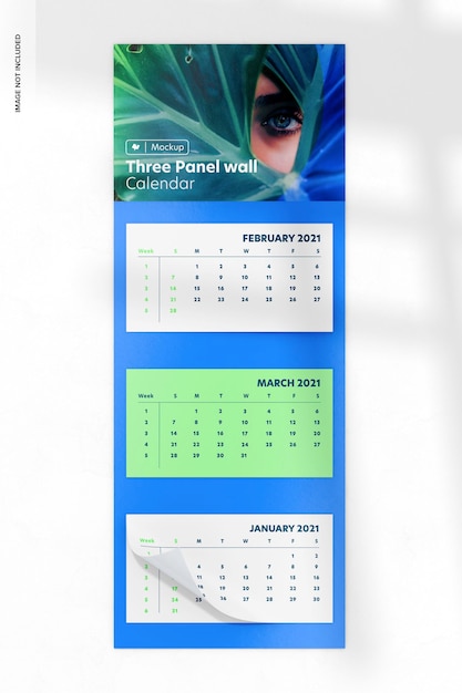 Mockup di calendario da parete a tre pannelli