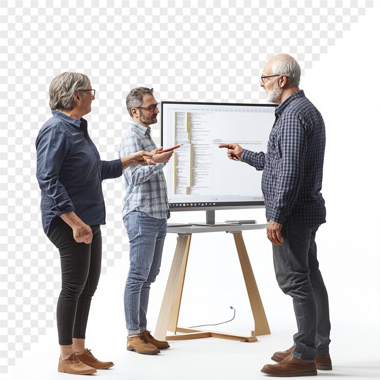 PSD three people are talking in front of a monitor that says quot the word quot