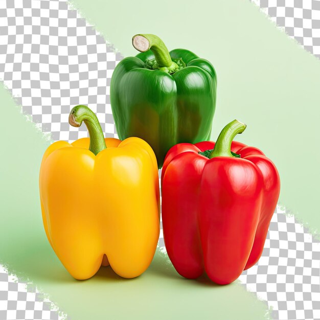 Three peppers in different colors on transparent background