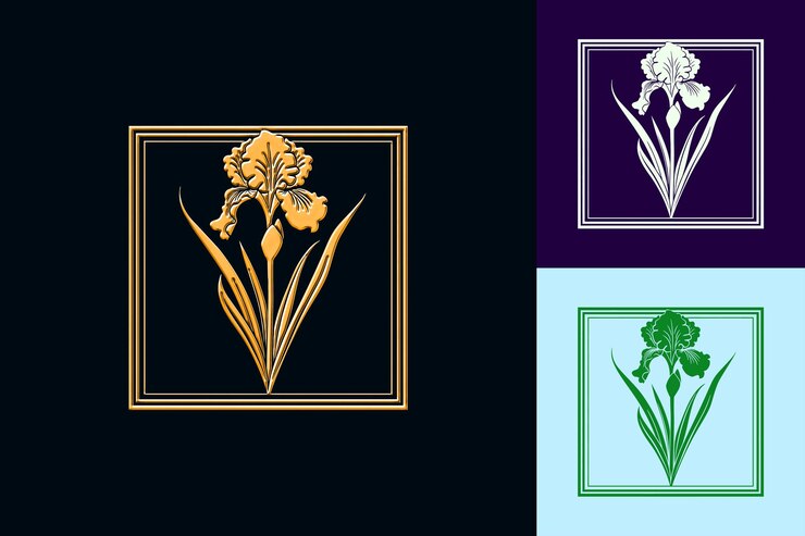 PSD three pictures of flowers and one has a gold border