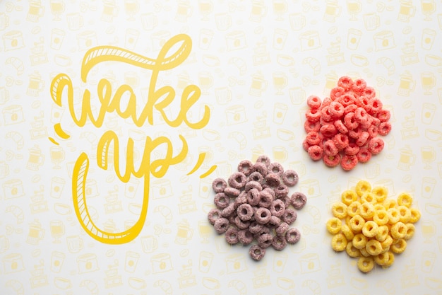 PSD three piile of cereals and wake up message