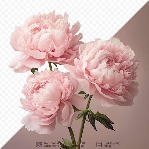 透明な背景に 3 つのピンクの花だけ