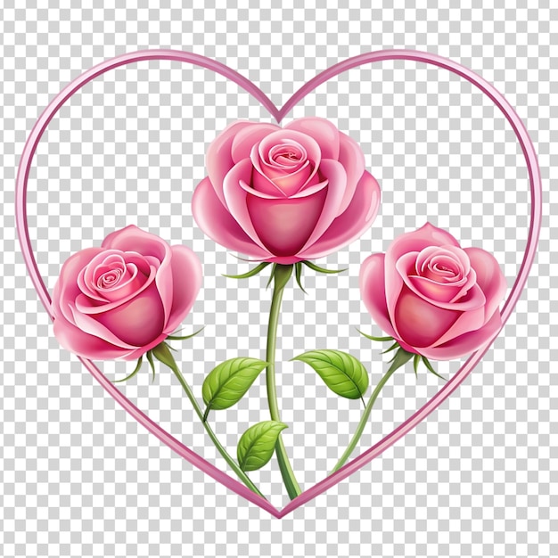 PSD Три розовые розы в форме сердца на прозрачном фоне