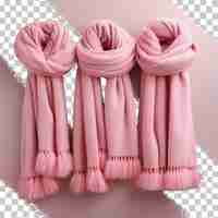 PSD three pink winter scarves neatly displayed wool scarves against transparent background