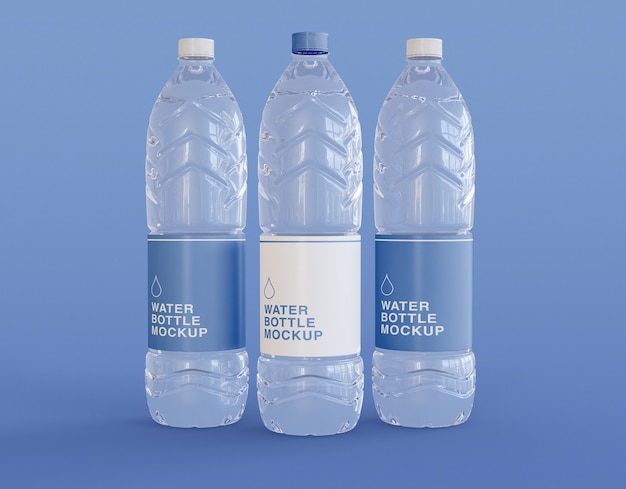 Three plastic water bottle mockup
