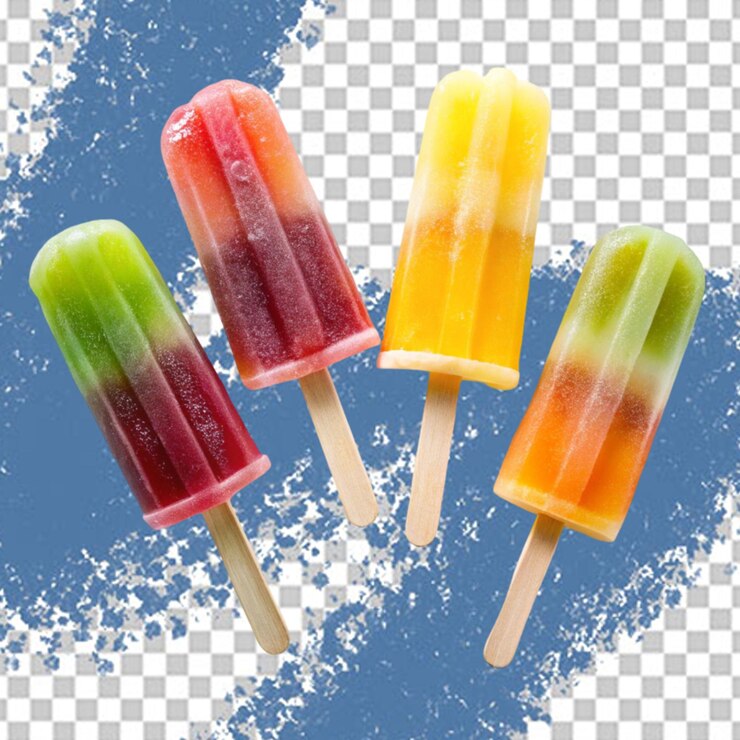 PSD three popsicles in a row on transparent background