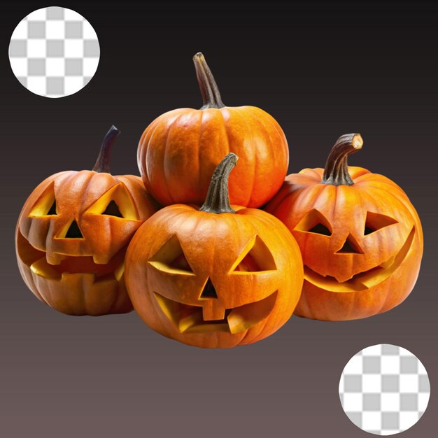 PSD three pumpkins come to life on halloween isolated on transparent background