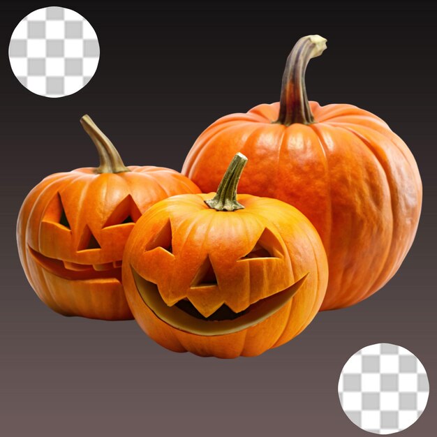 PSD three pumpkins come to life on halloween isolated on transparent background