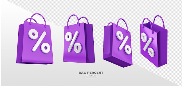 Three purple bags with a percent symbol on them.