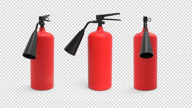 PSD three red fire extinguisher on a transparent background