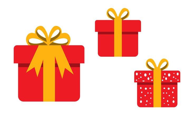 PSD three red gift boxes with yellow ribbons and bows