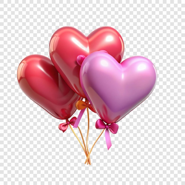 three red heart balloons with a ribbon tied around them