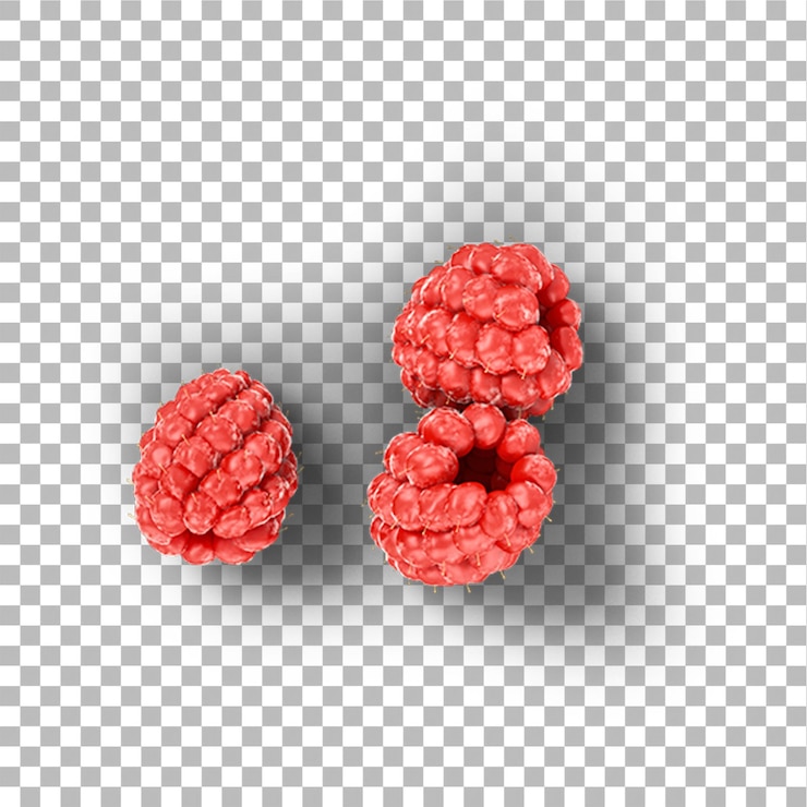 PSD three red raspberries isolated on plain background flat lay concept