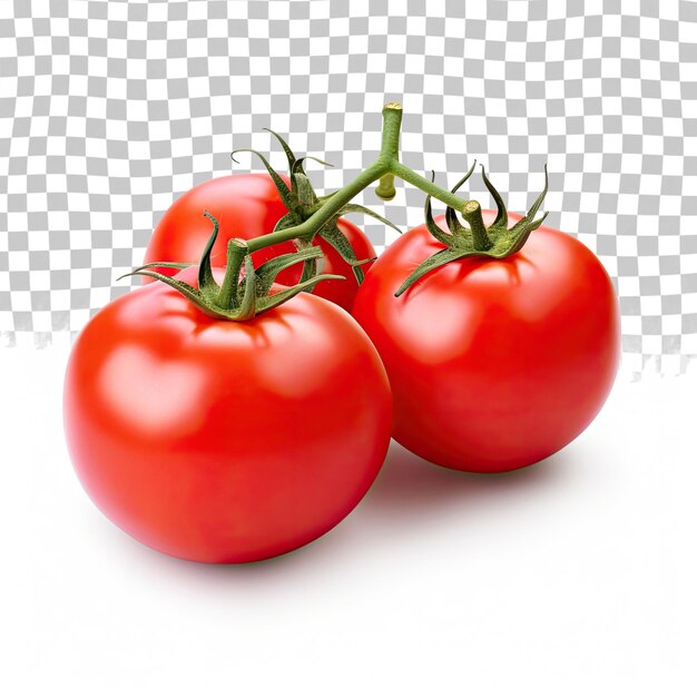 PSD three ripe tomatoes isolated on a transparent background