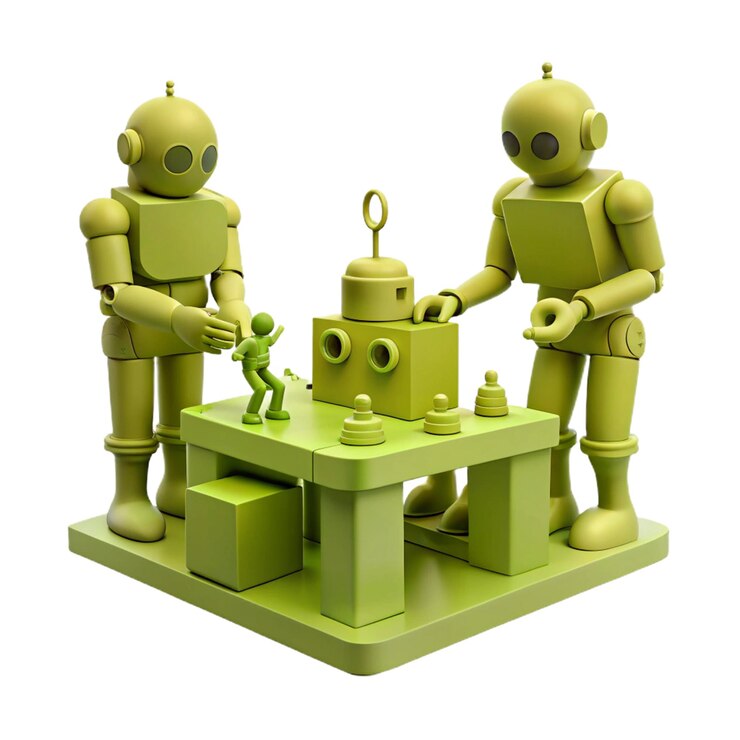 PSD three robots are made by legos one of which is green