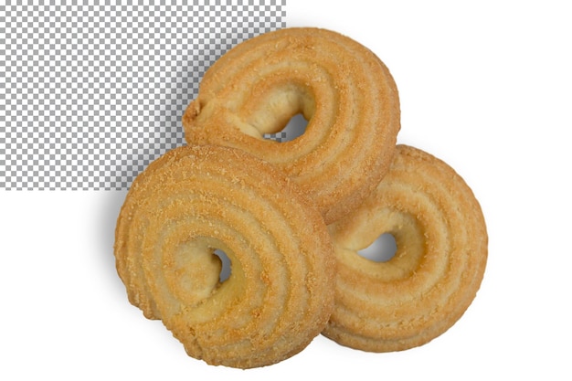 Three round cookies isolated on a transparent background