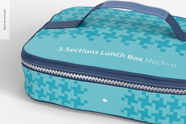 Three sections lunch box mockup, close up