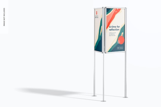 Three-sided poster stand mockup, front view