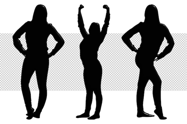 PSD three silhouettes of a woman with arms raised and the text 