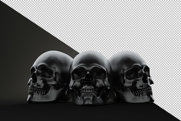 Three skull on the block Still life render on black background