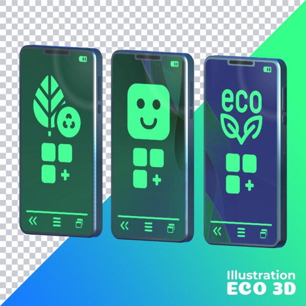 Three smartphones with the words eco on them