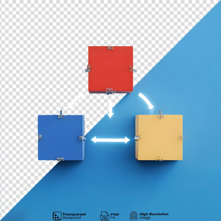 PSD three stage process diagram symbol 3d isolated on transparent background