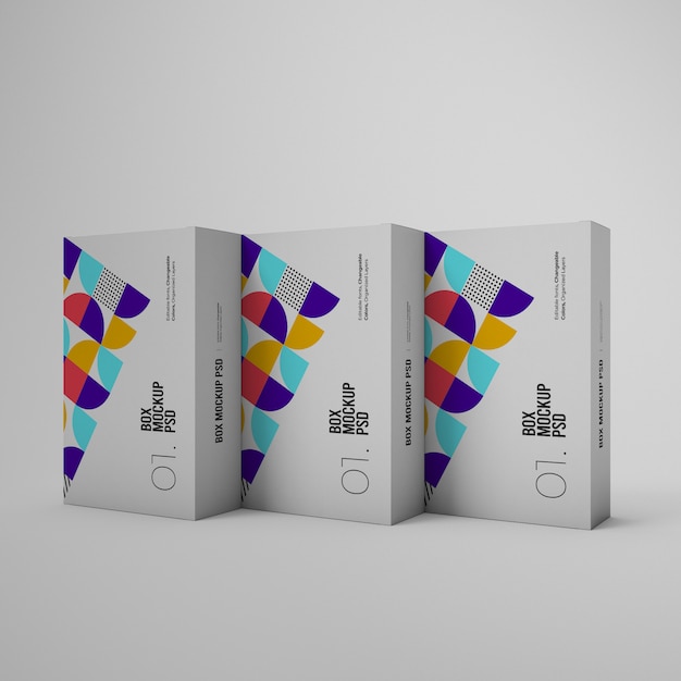 PSD three standing boxes mockups