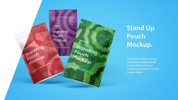 Three Standing pouch food package mockup