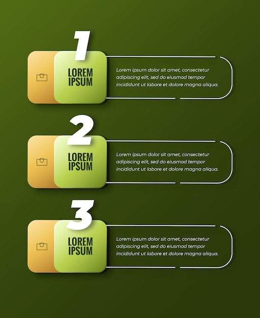 three step business process infographic on green gradient background