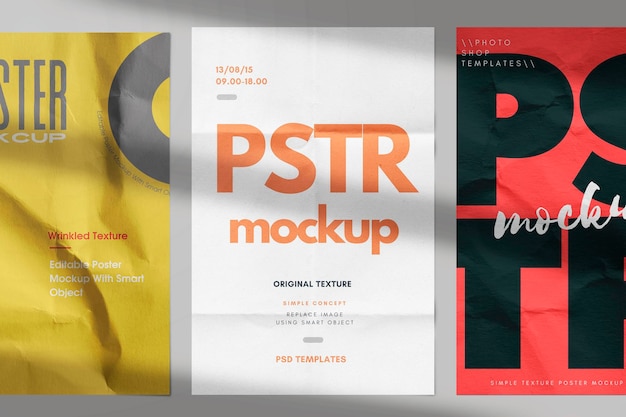 3 ステッキード ポスター モックアップ テンプレート デザイン PSD