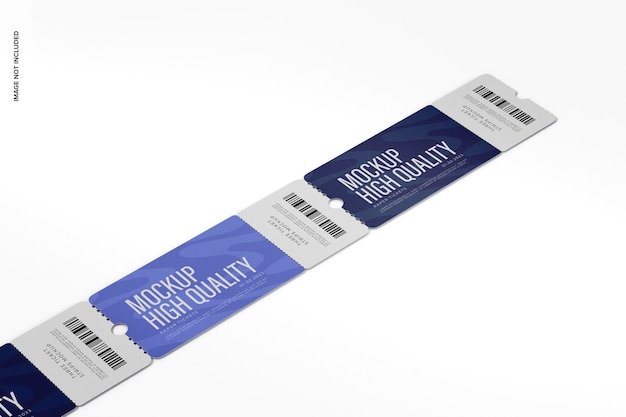 three ticket strip mockup, high angle view