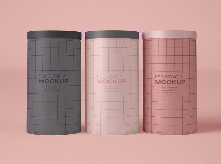 PSD three tin cans mockup
