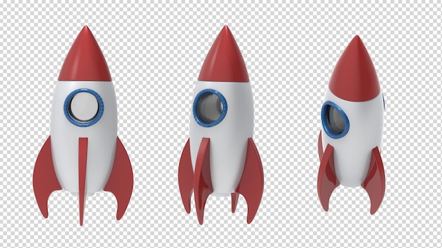 Three toy rockets on transparent background
