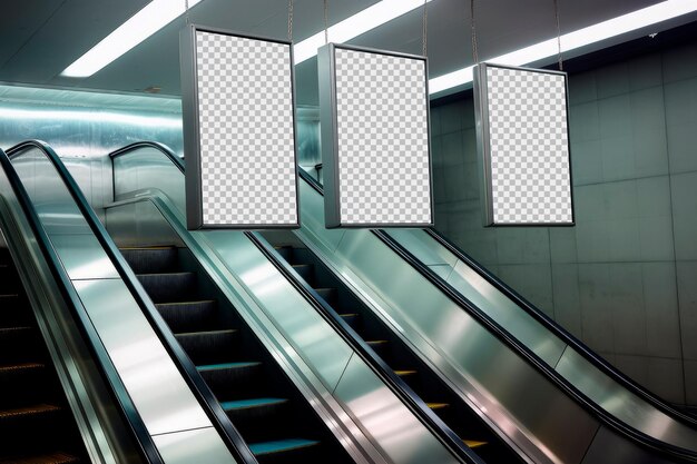 Three transparent posters inside subway station