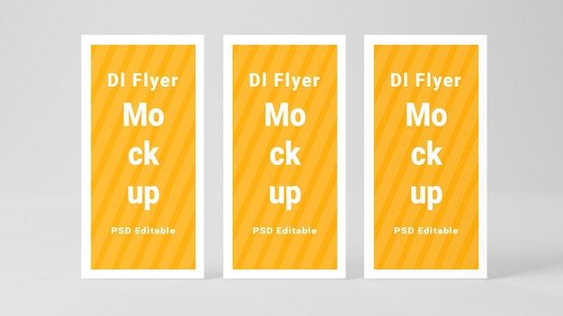 three vertical flyer mockups with text di flyer mockup psd editable against a white background