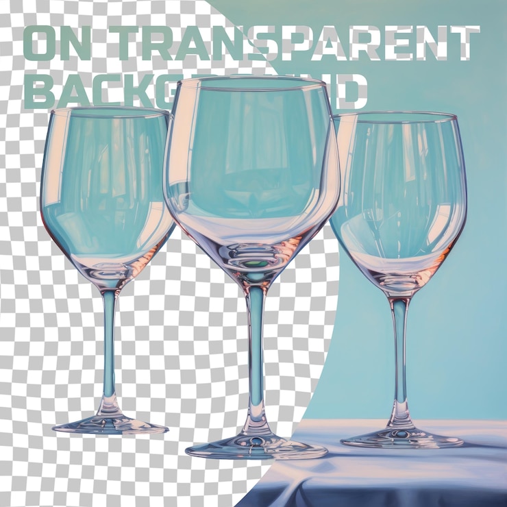 PSD three wine glasses displayed on transparent background part of stemware collection