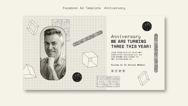 PSD three-year anniversary for business social media promo template