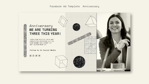 PSD three-year anniversary for business social media promo template