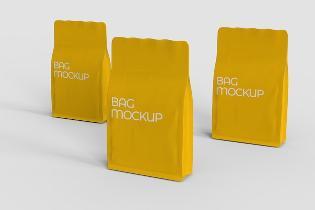 Three yellow bags are displayed in a row