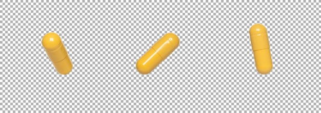 PSD three yellow capsules or pills isolated